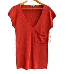 NWT Boutique Toi Et Moi Summer Sweater Sleeveless V Neck Front Pocket Orange M/L